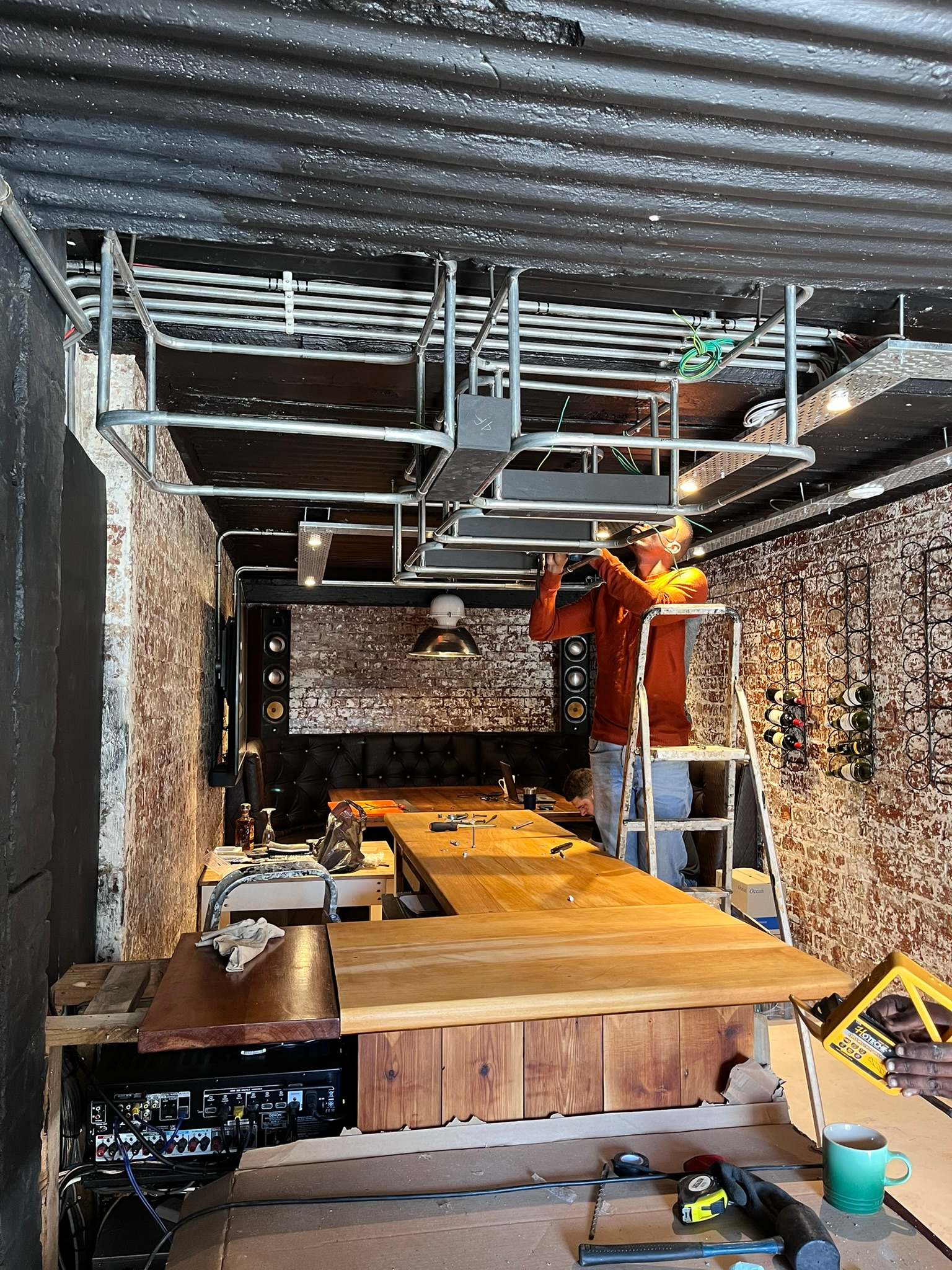 DG Technologies heritage entertainment room build detail: AV Rack Wiring in Progress